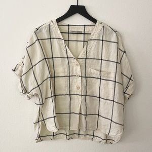 Everlane Linen Utility Shirt in Cream and Black Windowpane